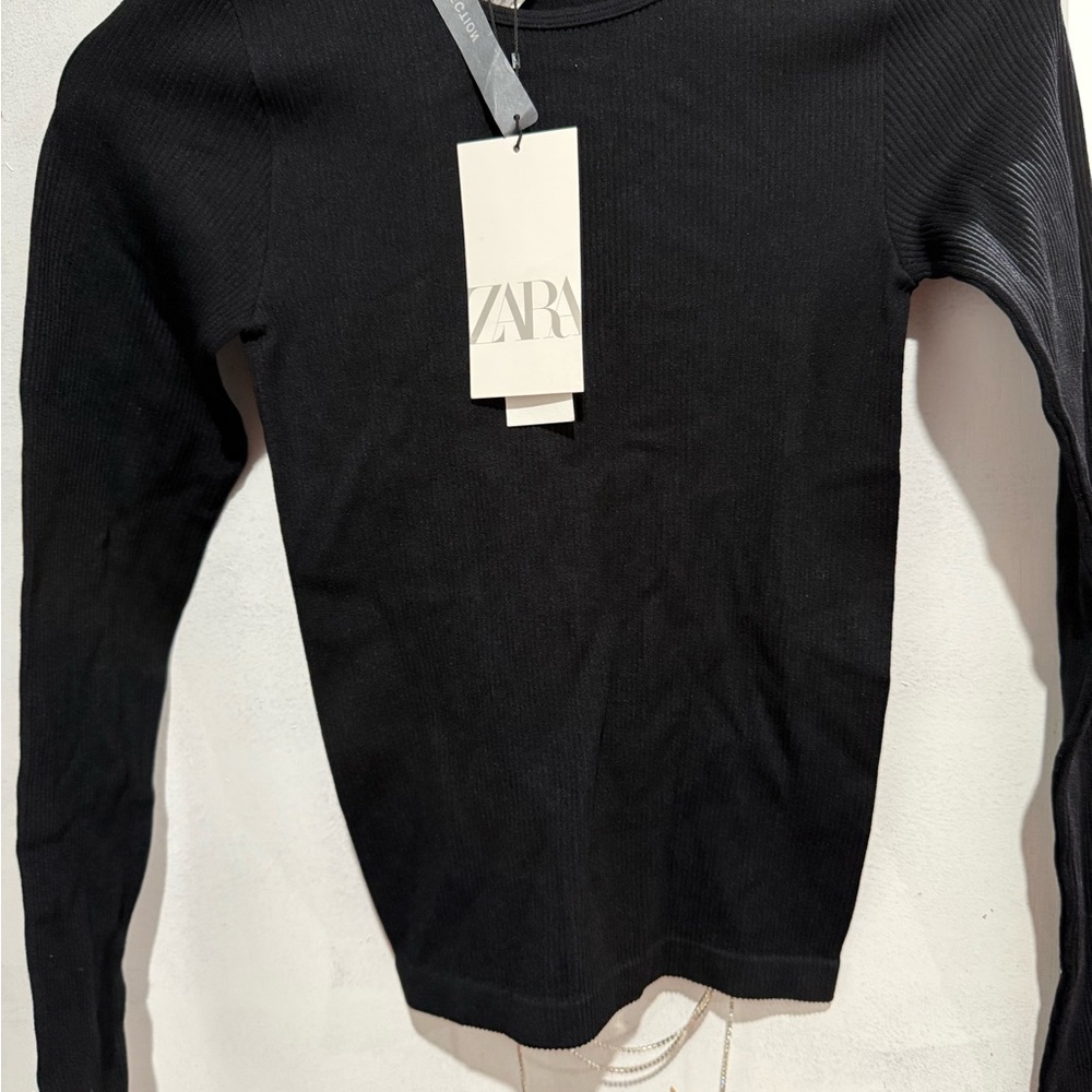 Zara Black Ribbed Women's Top - Picture 3 of 3